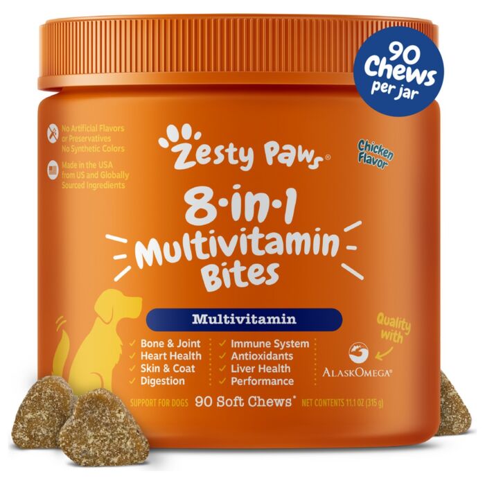 Zesty Paws Dog Supplement - 8 In 1 Bites Multivitamin - Chicken Flavor 315g (90 chews)