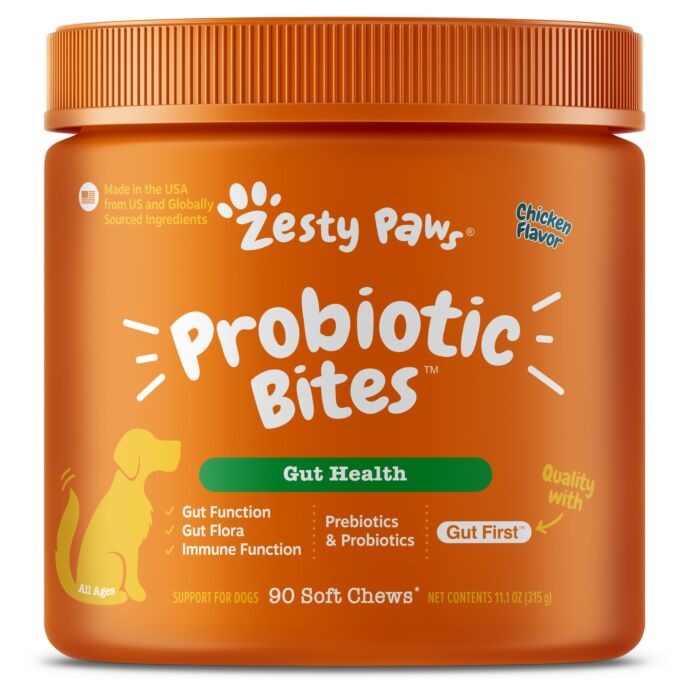 Zesty Paws Dog Supplement - Probiotic Bites Gut Health - Chicken Flavor 315g (90 chews)