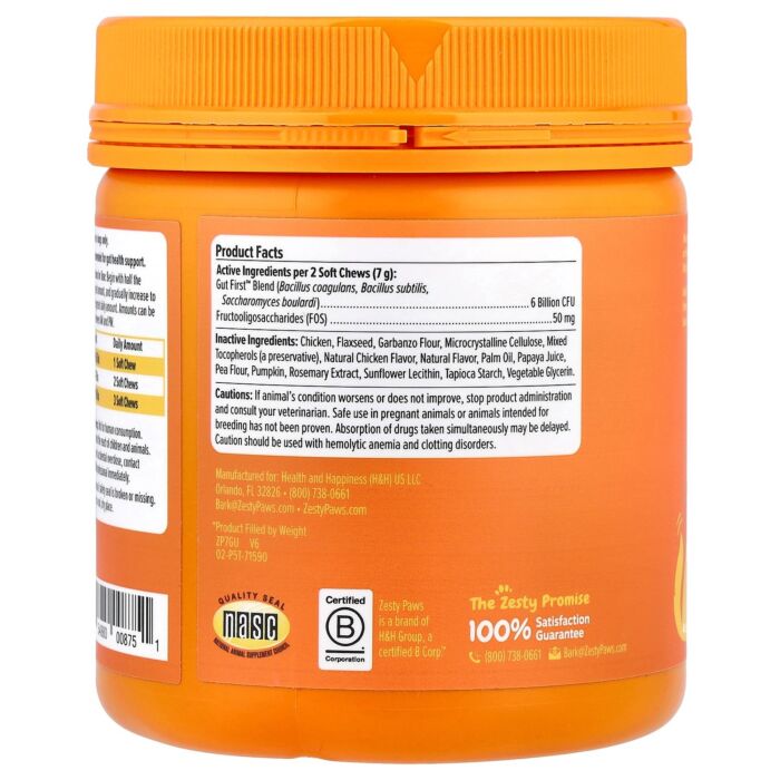 Zesty Paws Dog Supplement - Probiotic Bites Gut Health - Chicken Flavor 315g (90 chews)