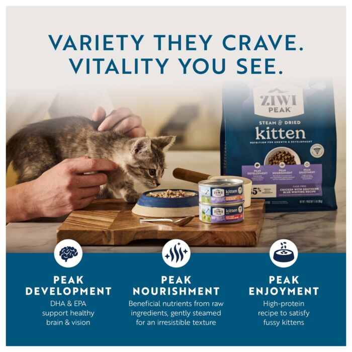 Ziwipeak Cat Food - Steam & Dried - Grain Free Chicken with Southern Blue Whiting Kitten 700g