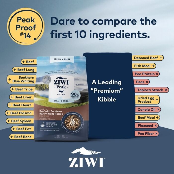 Ziwipeak新西蘭巔峰貓糧 - 柔蒸溫乾系列 - 無穀物草飼牛肉配南藍鱈魚