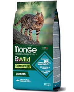 MONGE BWild Dry Cat Food - Sterilized - Tuna & Peas 1.5kg