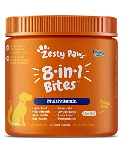 Zesty Paws Dog Supplement - 8 In 1 Bites Multivitamin - Chicken Flavor 90 chews