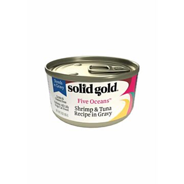 Solid Gold Cat Canned Food - Five Oceans - Grain Free - Shreds Shrimp & Tuna in Gravy 3oz