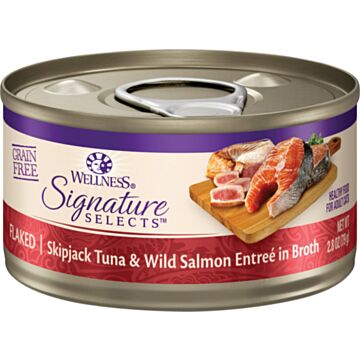 Wellness Cat Canned Food - Signature Selects Grain Free - Flaked Skipjack Tuna & Wild Salmon 2.8oz
