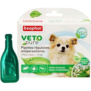 Beaphar VETO Pure Bio Spot On for Small Dog <15kg - Repels Fleas Ticks & Mosquitoes