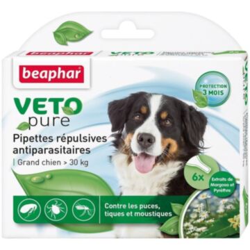 Beaphar VETO Pure Bio Spot On for Large Dogs >30kg - Repels Fleas Ticks & Mosquitoes