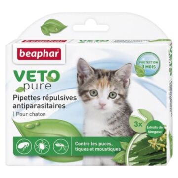 Beaphar VETO Pure Bio Spot On for Kittens - Repels Fleas Ticks & Mosquitoes - 3 Applications