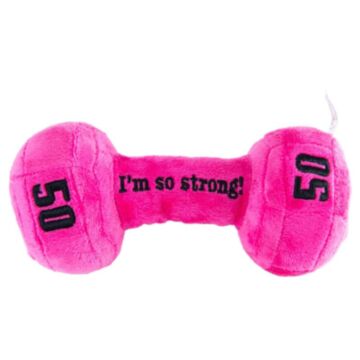 Doggie Goodie Dog Plush Toy With Squeaker - Dumbbell
