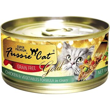 Fussie Cat Gold Label Premium Canned Food - Chicken & Vegetables in Gravy 80g