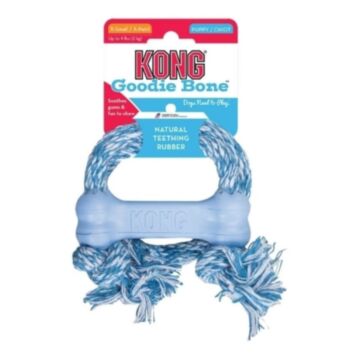 KONG Dog Toy - Goodie Bone With Rope for Puppies - Light Blue