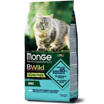 MONGE BWild Dry Cat Food - Grain Free - Cod Potatoes & Lentils 1.5kg