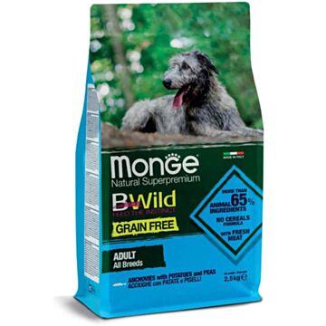 MONGE BWild Dry Dog Food - Grain Free - Anchovies, Potatoes & Peas 2.5kg