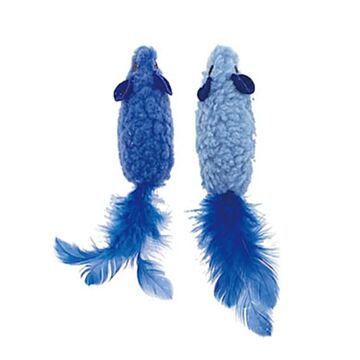 Petio Cat Toy - Blue Mouse with Bell & Feather (2pcs Set)