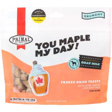 Primal Dog Treat - Freeze Dried With Pork Maple & Goat Milk Crunchy with Probiotics 2oz