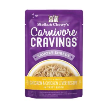 Stella & Chewys Cat Pouch - Carnivore Cravings - Chicken & Chicken Liver Shred in Broth 2.8oz