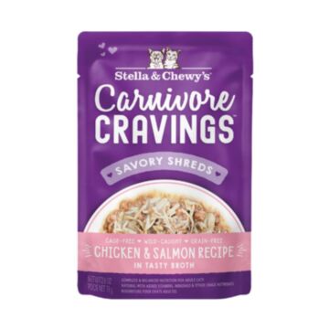 Stella & Chewys Cat Pouch - Carnivore Cravings - Chicken & Salmon Shred in Broth 2.8oz