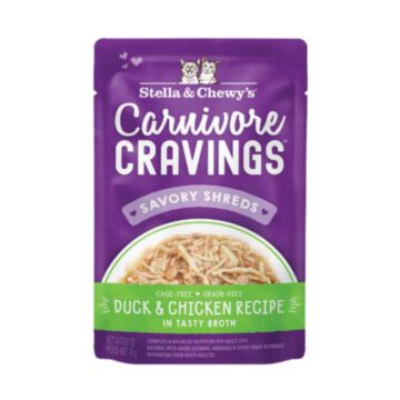 Stella & Chewys Cat Pouch - Carnivore Cravings - Chicken & Duck Shred in Broth 2.8oz