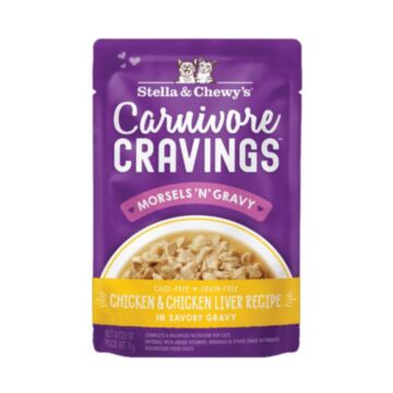 Stella & Chewys Cat Pouch - Carnivore Cravings - Chicken & Chicken Liver Morsel in Broth 2.8oz