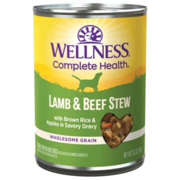 Wellness Dog Canned Food - Grain Free - Lamb & Beef Stew with Brown Rice & Apples 12.5oz
