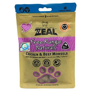Zeal Cat & Dog Treat - Natural Freeze Dried Chicken & Beef Morsels 100g