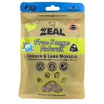 Zeal Cat & Dog Treat - Natural Freeze Dried Chicken & Lamb Morsels 100g