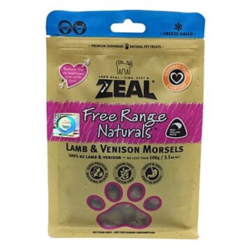 Zeal Cat & Dog Treat - Natural Freeze Dried Lamb & Venison Morsels 100g
