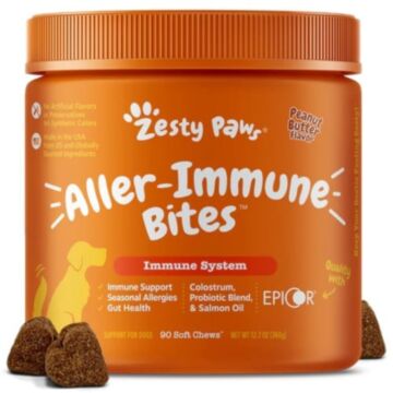 Zesty Paws Dog Supplement - Aller-Immune Bites - Peanut Butter Flavor 90 chews