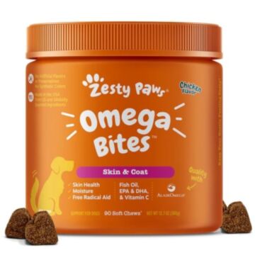 Zesty Paws Dog Supplement - Omega Bites Skin & Coat Care - Chicken Flavor 90 chews