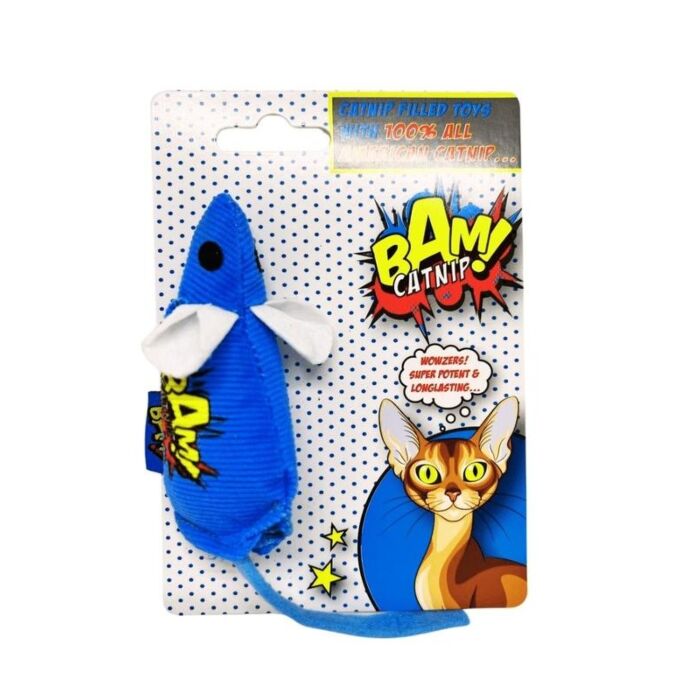 BAM Cat Toy - Super Potent & Long Lasting 100% Filled American Catnip Blue Mouse