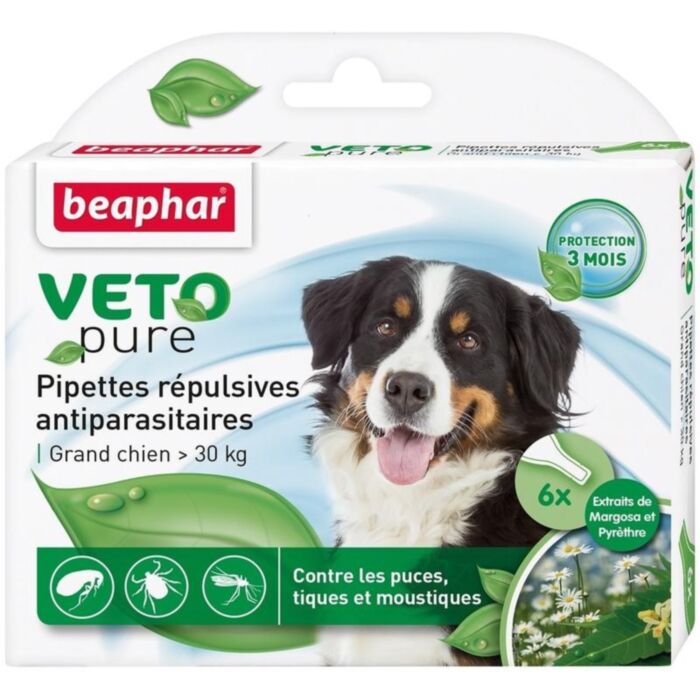 Beaphar VETO Pure Bio Spot On for Large Dogs >30kg - Repels Fleas Ticks & Mosquitoes