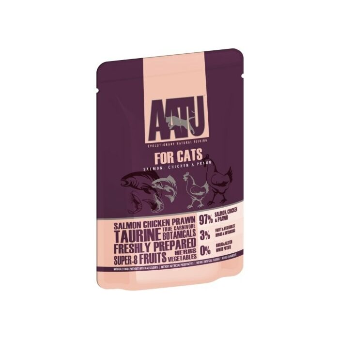 AATU Grain Free Cat Pouch - Salmon, Chicken & Prawn 85g