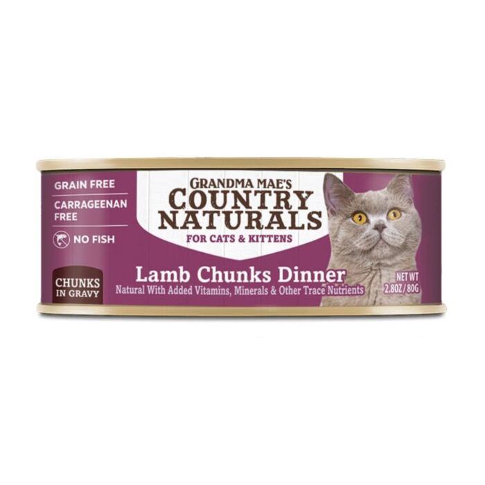 Country Naturals Cat Canned Food - Grain Free - Lamb Chunks in Gravy 2.8oz