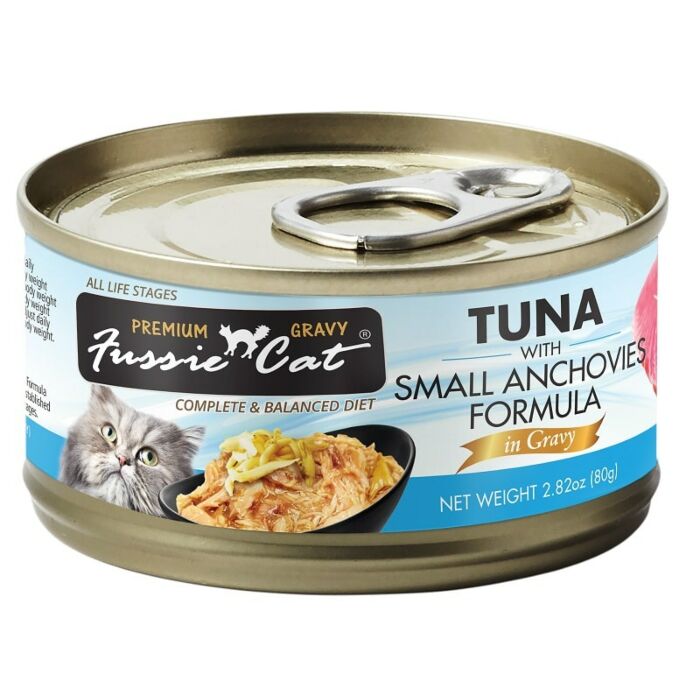 Fussie Cat Black Label Premium Gravy Canned Food - Tuna with Small Anchovies 80g