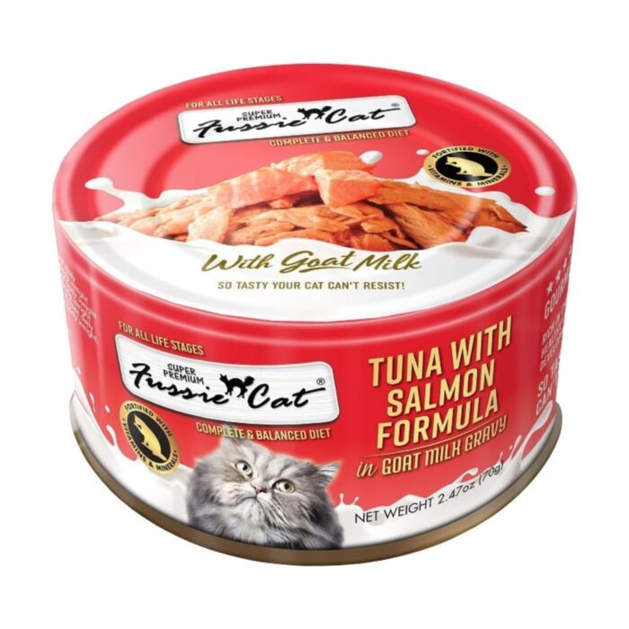 Fussie Cat Super Premium Canned Food - Tuna with Salmon in Goat Milk Gravy 70g