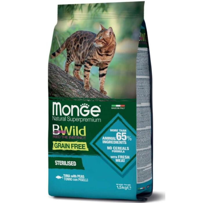 MONGE BWild Dry Cat Food - Sterilized - Tuna & Peas 1.5kg