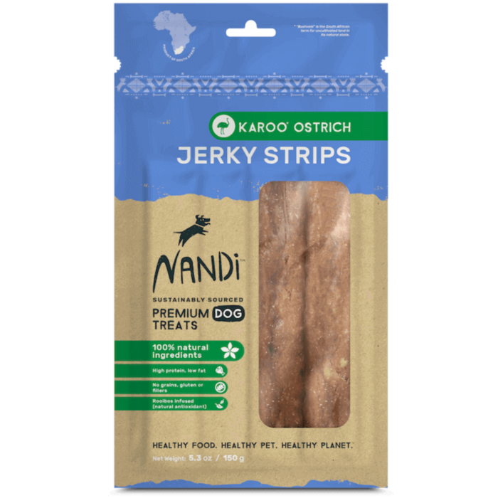 NANDI Dog Treat - Premium Karoo Ostrich Jerky Strips 150g