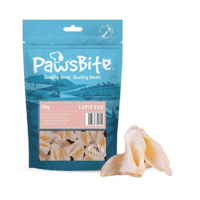 PawsBite Cat & Dog Treat - Air Dried Lamb Ear 80g