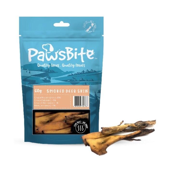 PawsBite Cat & Dog Treat - Air Dried Smoked Deer Skin 60g