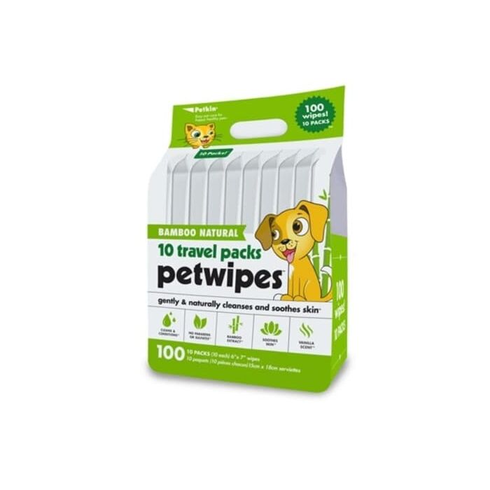 Petkin Bamboo Natural Petwipes (Travel Pack) 6"x7" (10 packs x 10 each)