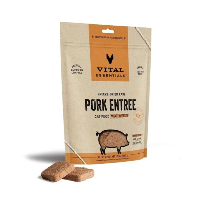 Vital Essentials Cat Food - Freeze-Dried Mini Patties - Pork