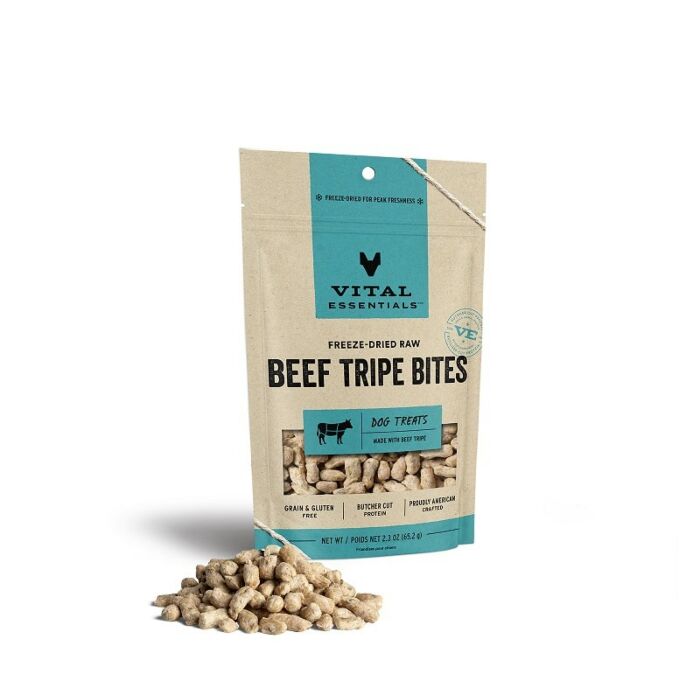 Vital Essentials Dog Treat - Freeze Dried Beef Tripe Bites