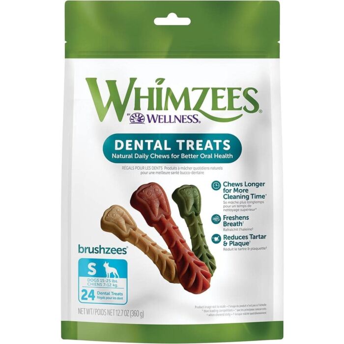 Whimzees Dog Dental Treat - Brushzees - Small (15-25lbs) 24pcs 