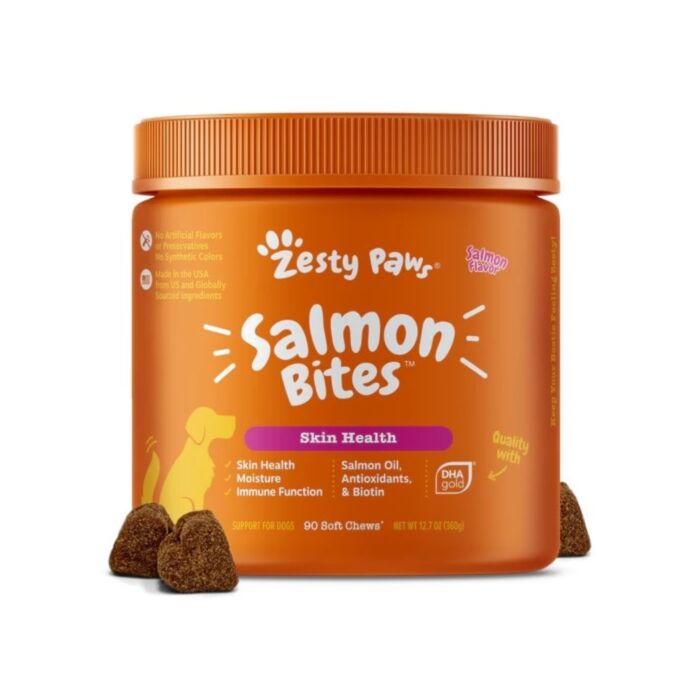 Zesty Paws Dog Supplement - Salmon Bites Skin Health 90 chews