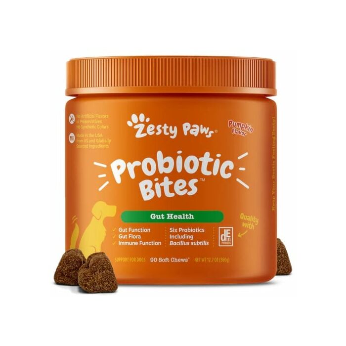 Zesty Paws Dog Supplement - Probiotic Bites Gut Health - Pumpkin Flavor