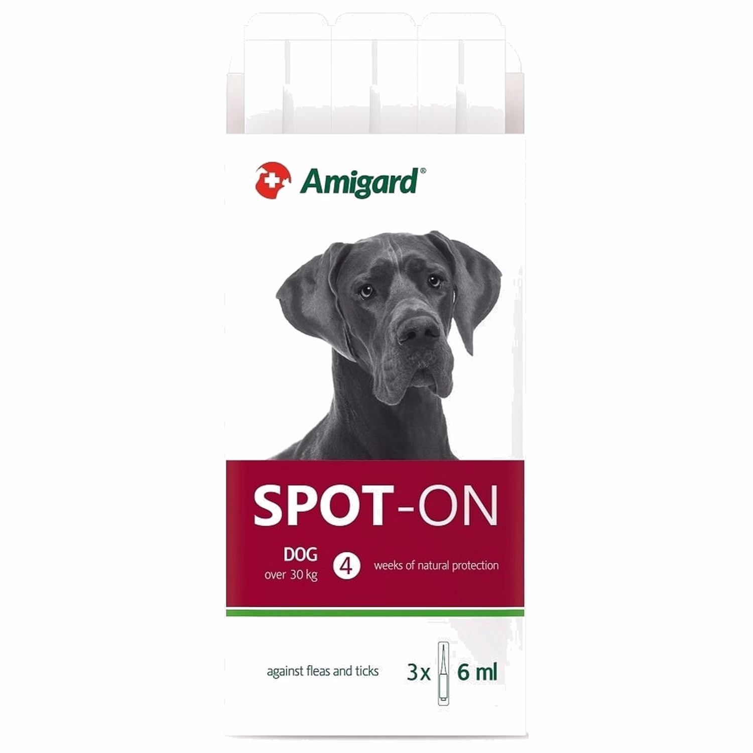 Amigard Spot-On Natural Flea & Tick Repellent for Large Dogs Over 30kg - 12 Weeks - 3x6ml