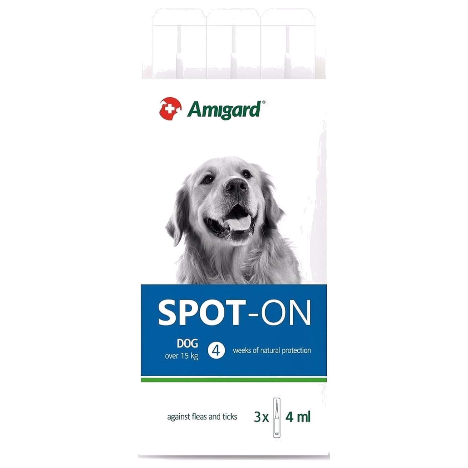 Amigard Spot-On Natural Flea & Tick Repellent for Medium Dogs 15-30kg - 12 Weeks - 3x4ml