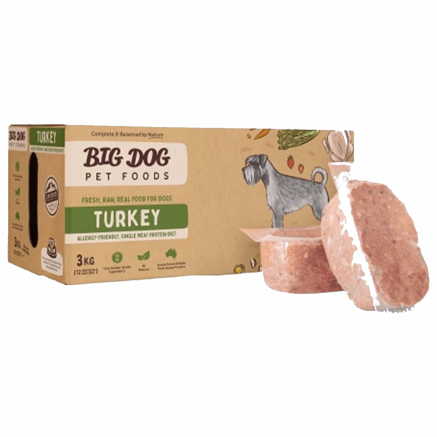 BIG DOG Allergy Range Frozen Raw Dog Food - Turkey 3kg