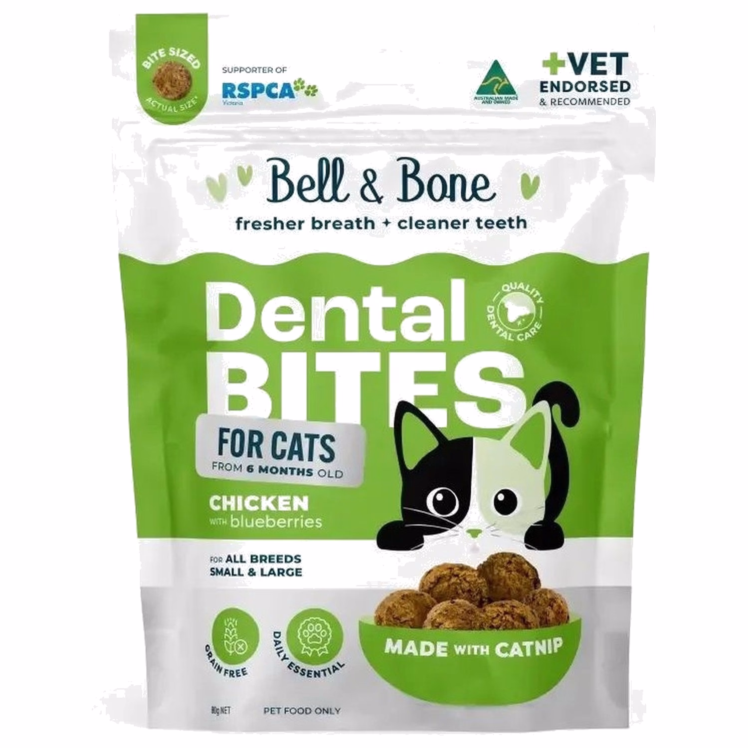 Bell & Bone 貓小食 - 雞肉藍莓天然潔齒粒 80g