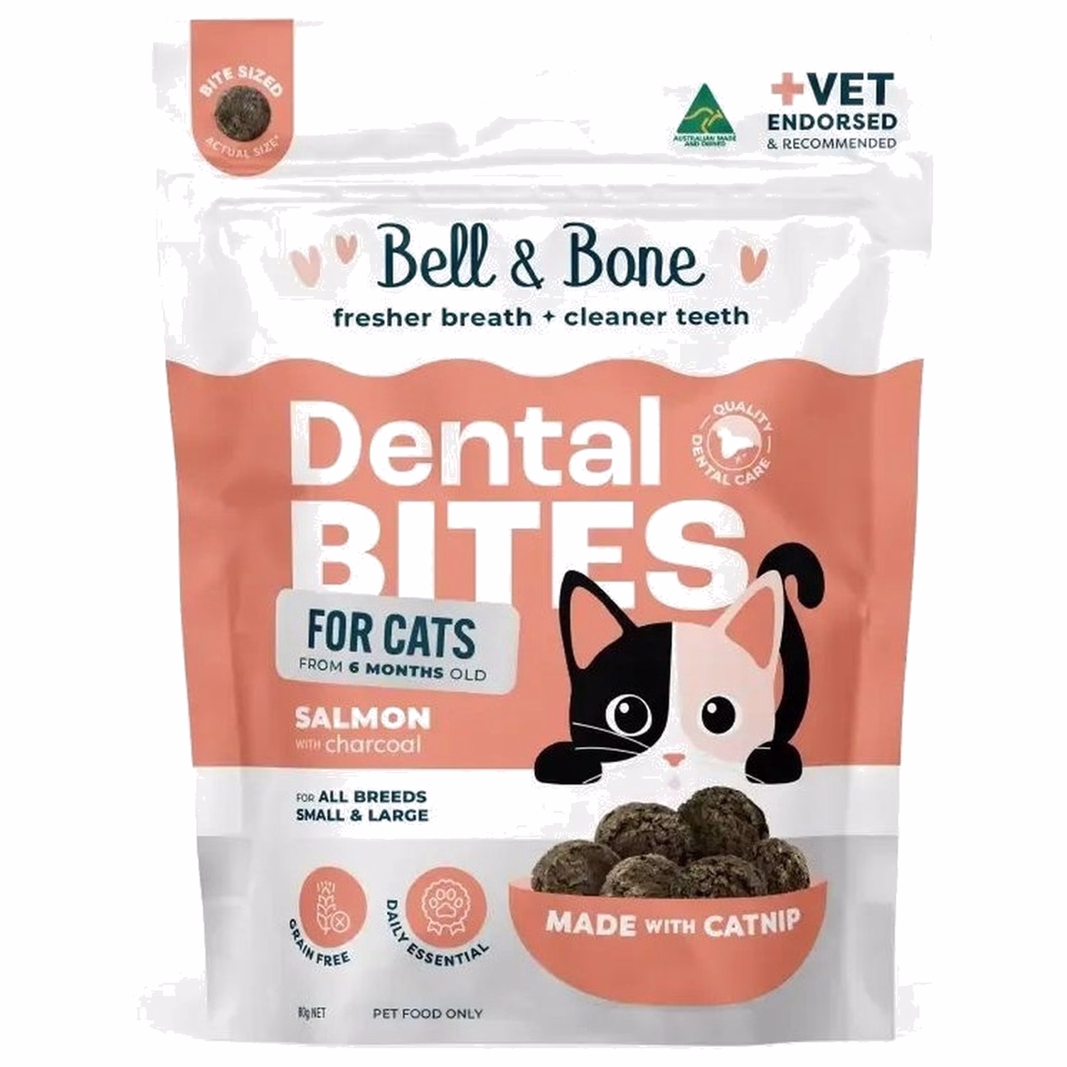 Bell & Bone Cat Dental Treat - Salmon with Charcoal 80g